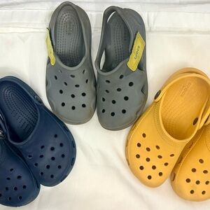 CROCS 3 Pairs (Navy, Gray, & Yellow-Orange) Kids Size 12